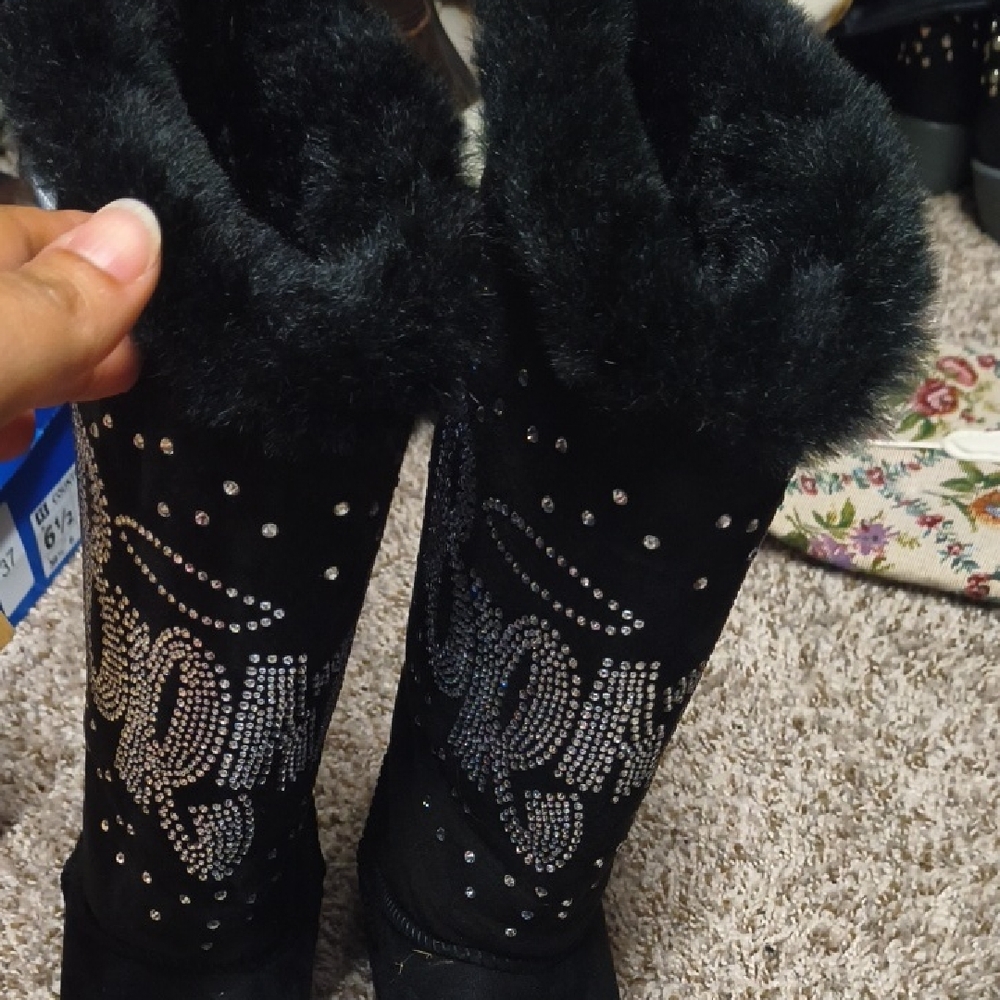 Dolls Kill Black Sparkle Winter Boots
